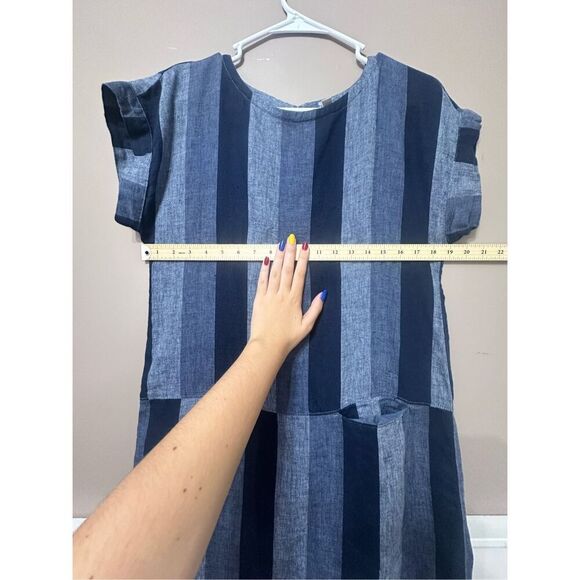 NWOT Garnett Hill Meraki Linen Patchwork Denim Boat Neckline Dress Women's S - Picture 7 of 12